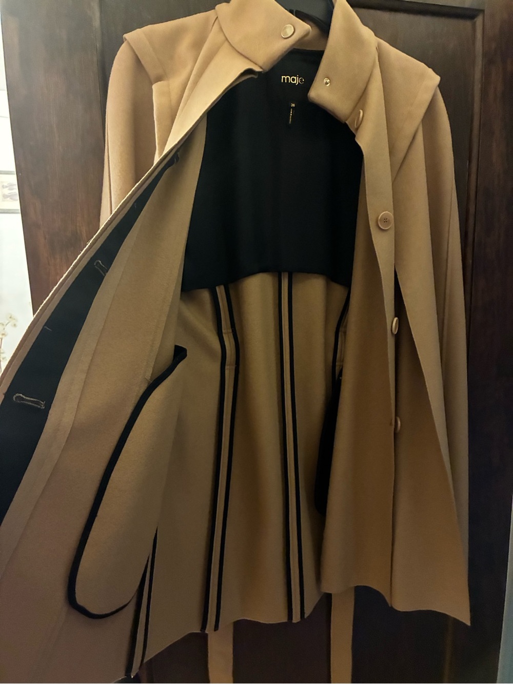 NWOT Maje NYC Wool Luxury Cape in Camel Lined with Waist Tie Size 4-6 (Small) - Picture 3 of 15